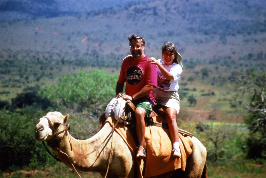 Riding a camel in Kenya