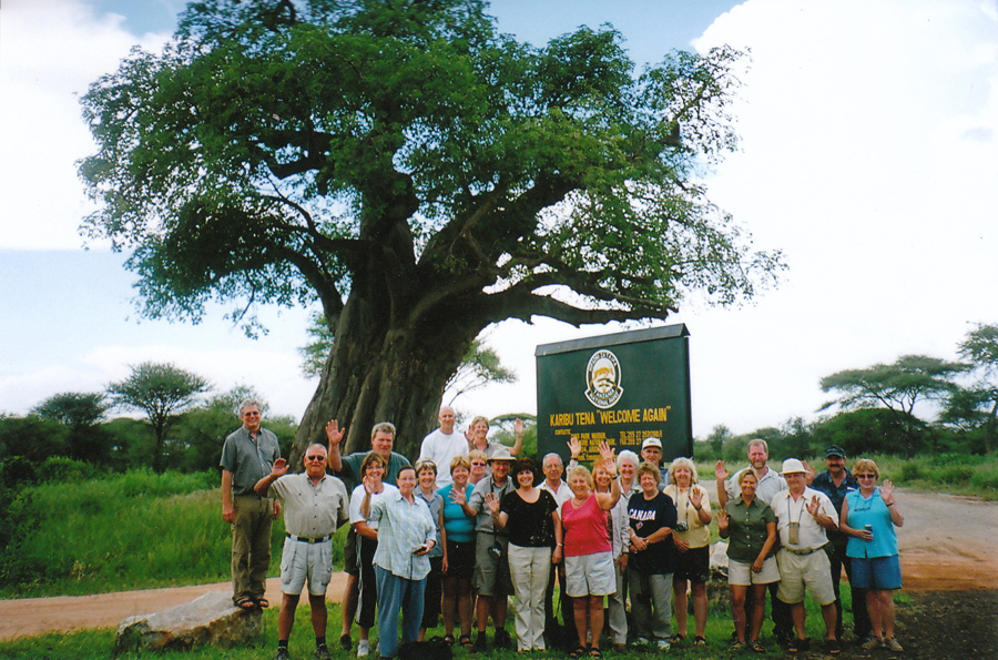 Group near baobab tree in Tanzania